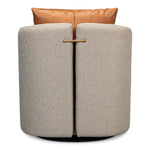 beige upholstered swivel tub chair brown leather back pillow split back