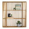 The Kalalou Wood Spindle Oval Wall Shelf holds books, a camera, and a succulent plant