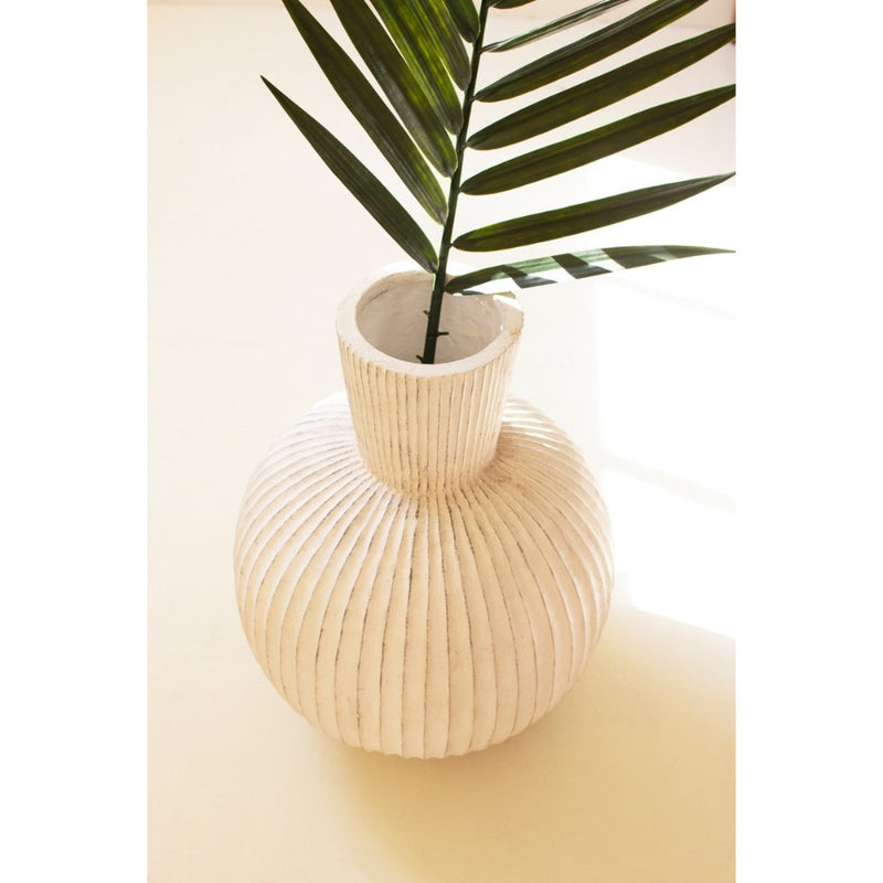 tall stone fluted composite bulb vase