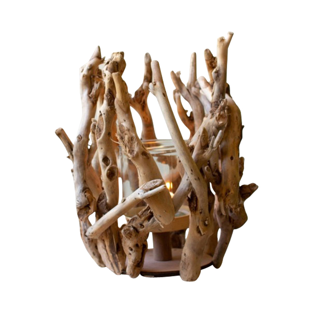 driftwood natural root glass candle holder 