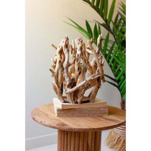 driftwood natural root glass candle holder 