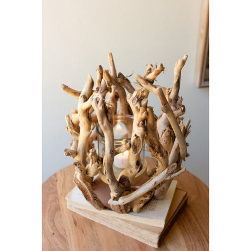 driftwood natural root glass candle holder 