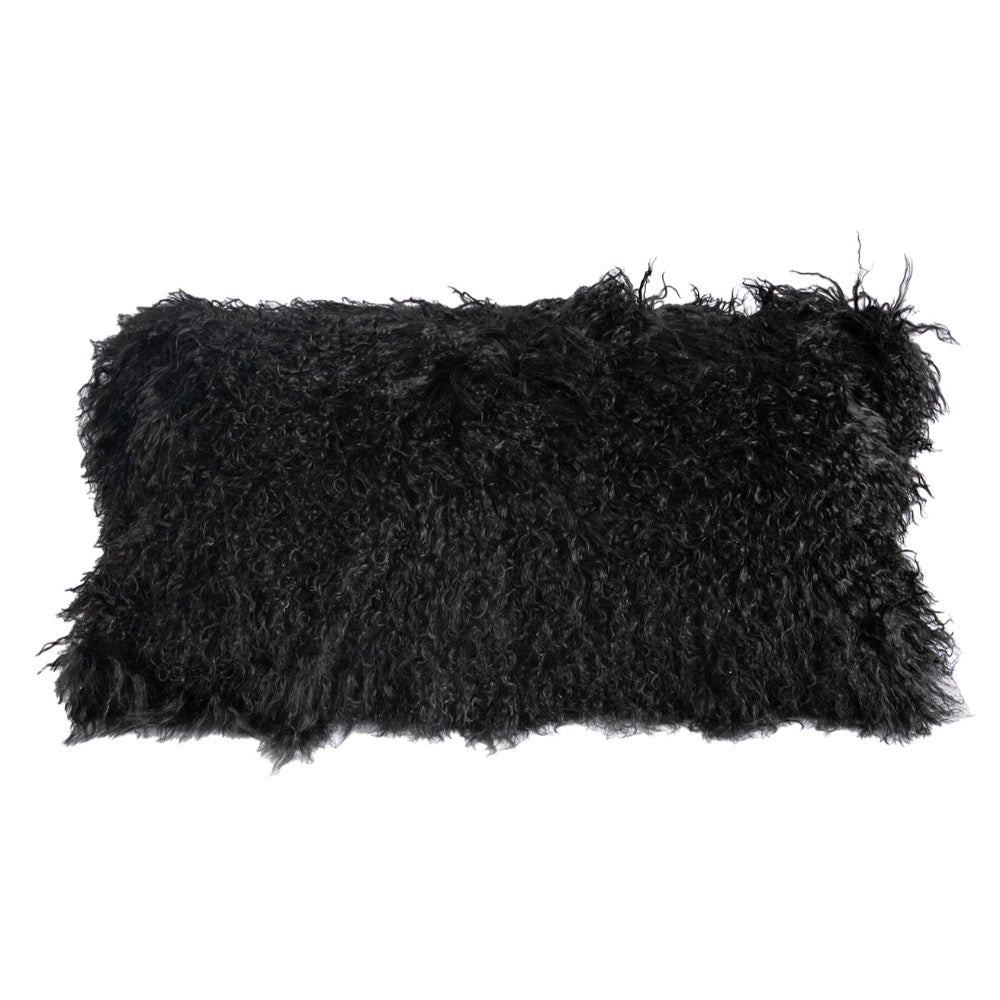 pillow longwool sheepskin lumbar black