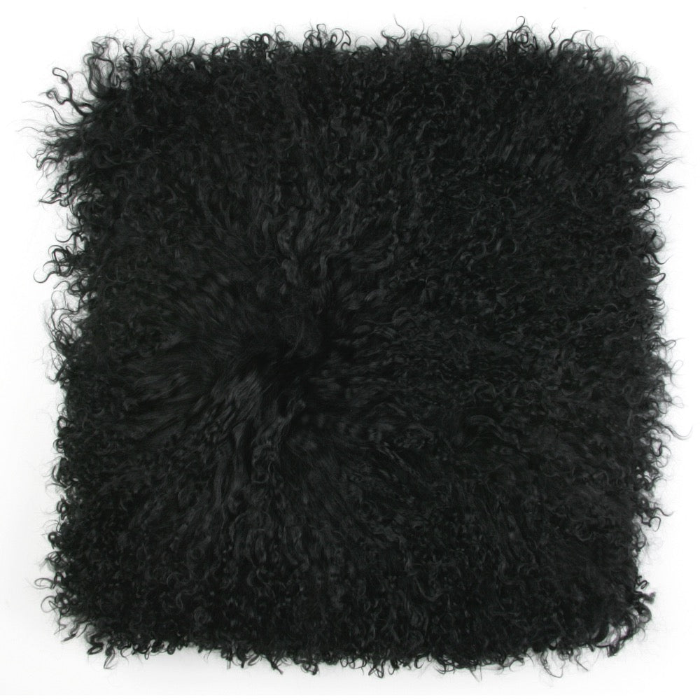 pillow longwool sheepskin square black