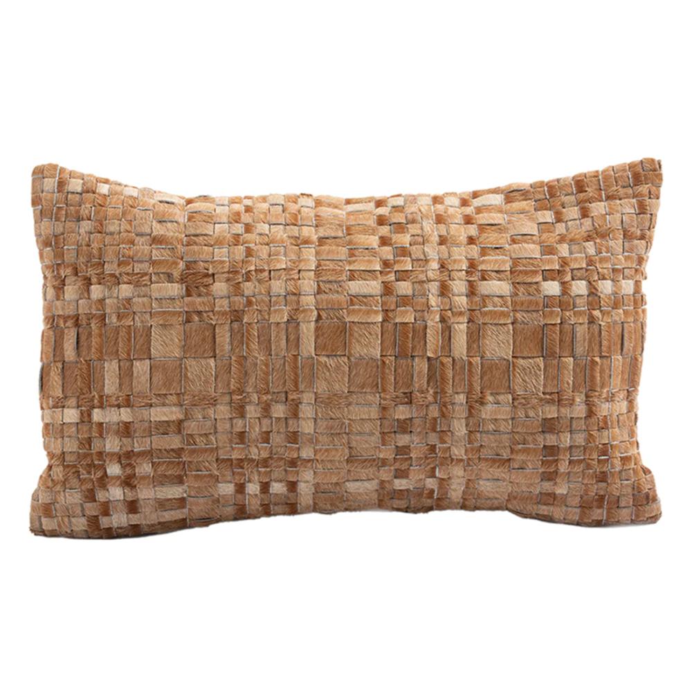 natural tan woven hair on hide lumbar pillow