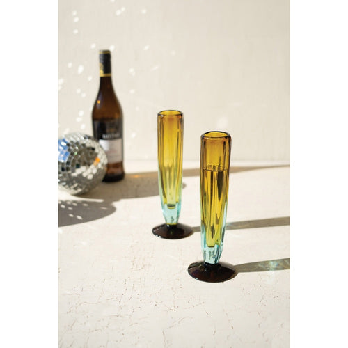 blue ombre recycled glass champagne glass set