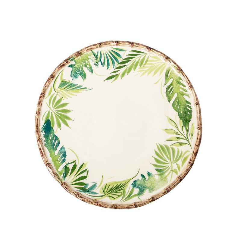 dinner plate bamboo rim green leaves