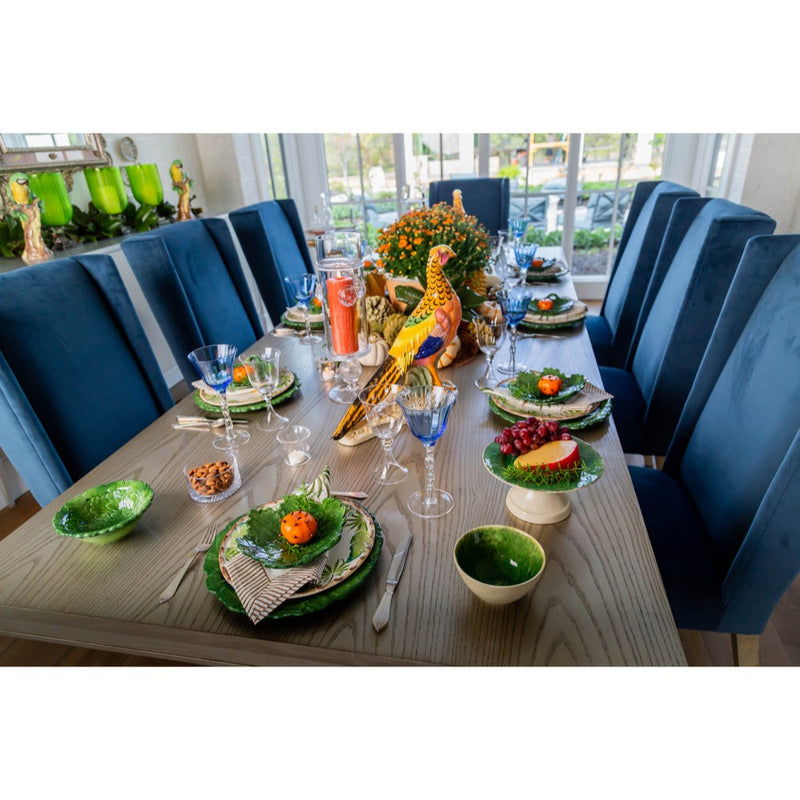 dinner plate bamboo rim green leaves