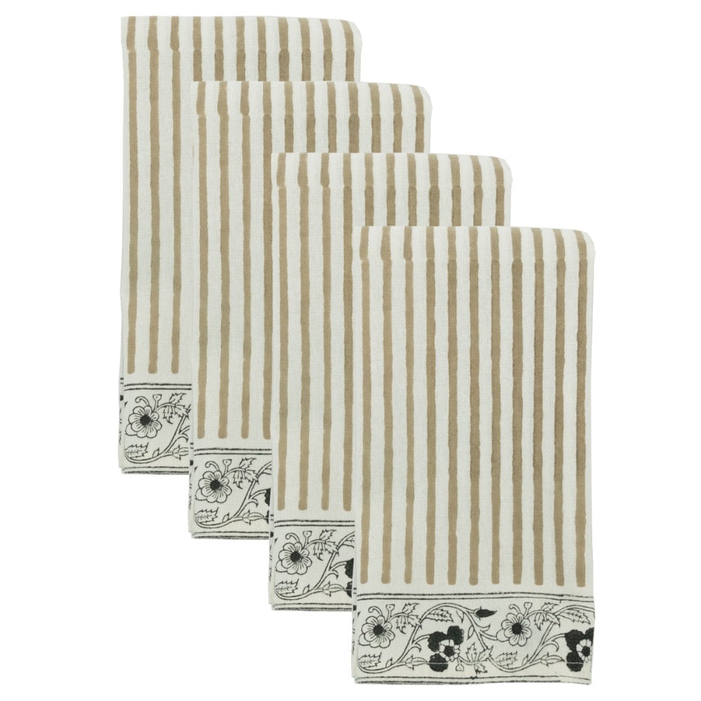 napkins set of 4 block printed tan cotton striped floral