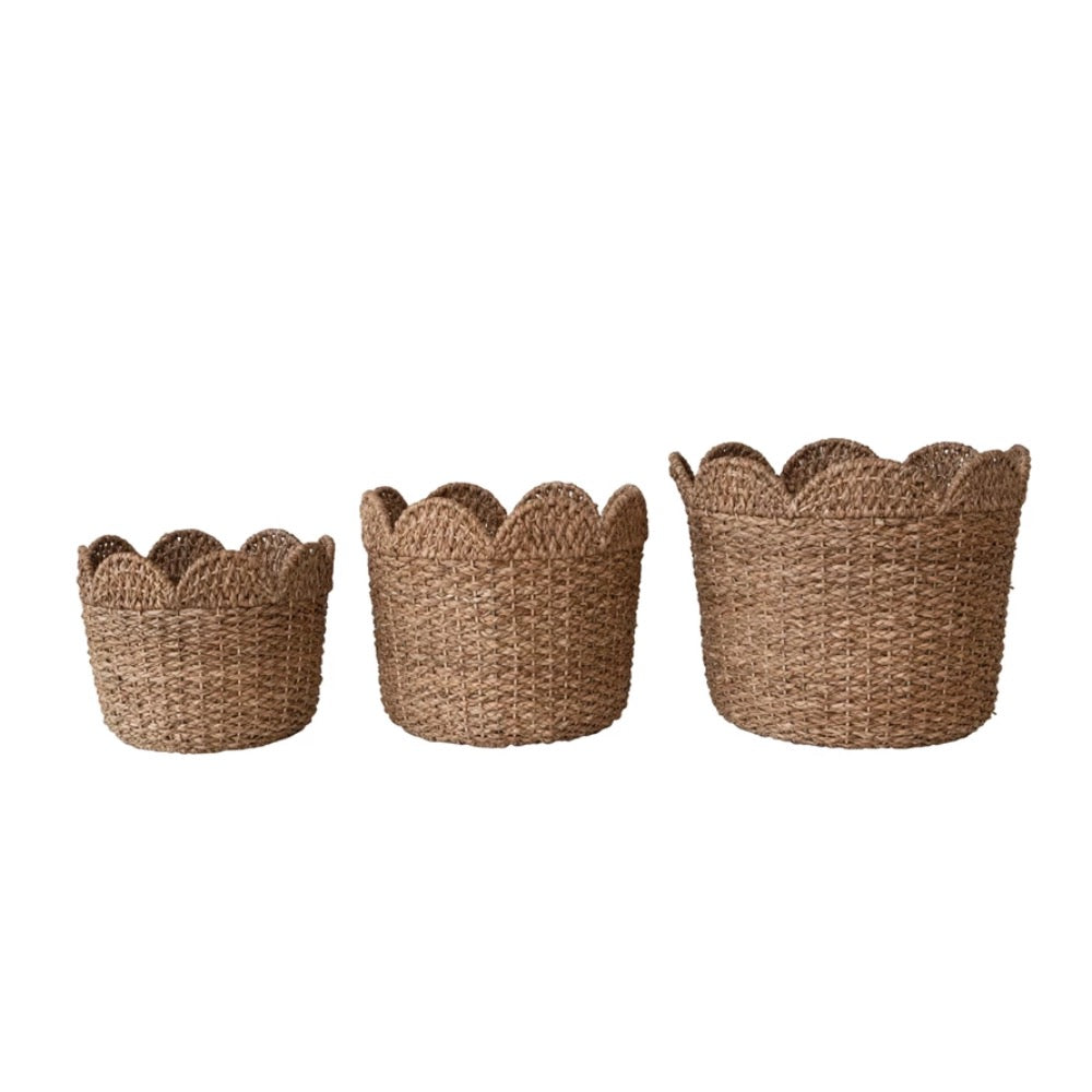 rattan bankuan natural scalloped basket set