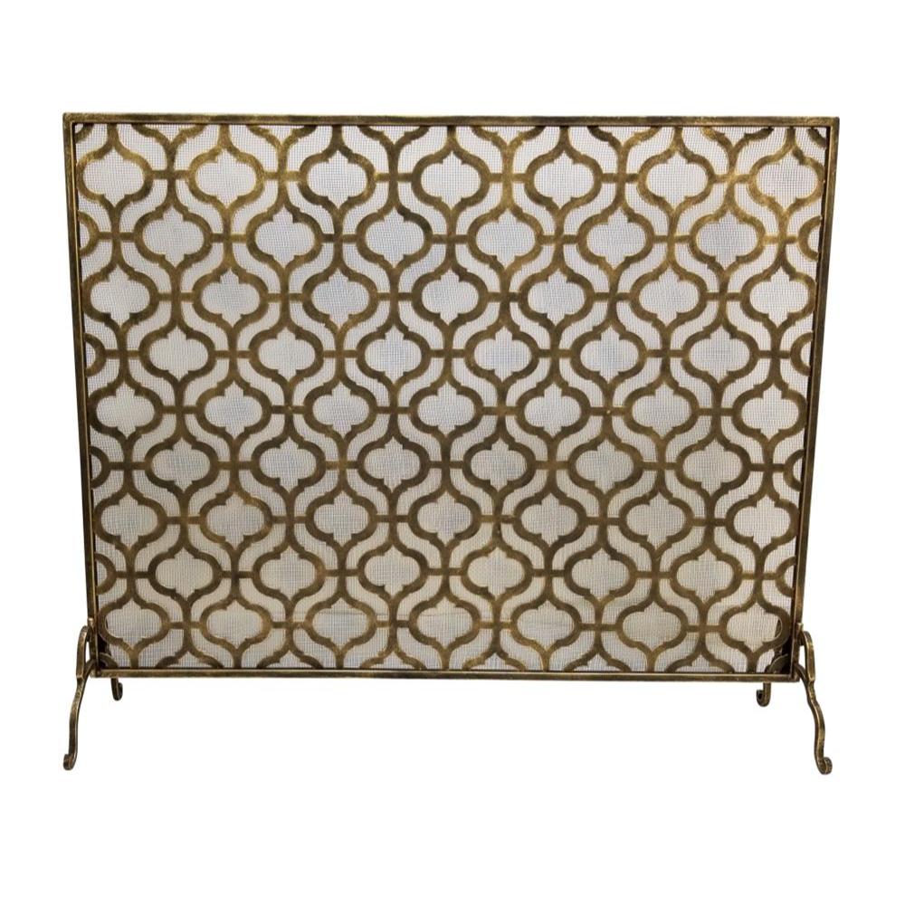 fire screen quadrille design gold mesh single panel Dr. Livingstone I Presume