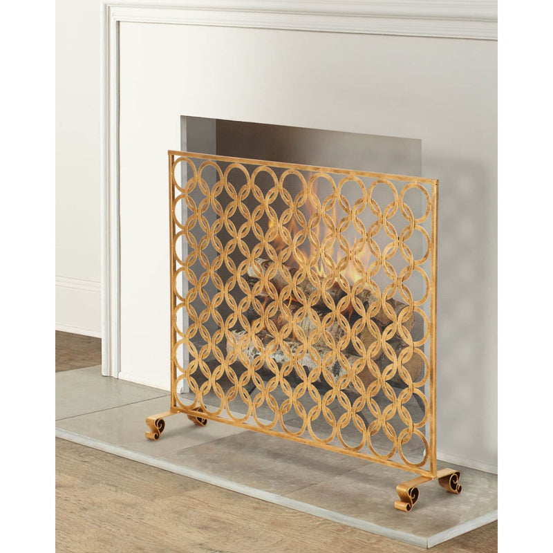 fire screen double circle gold single panel mesh