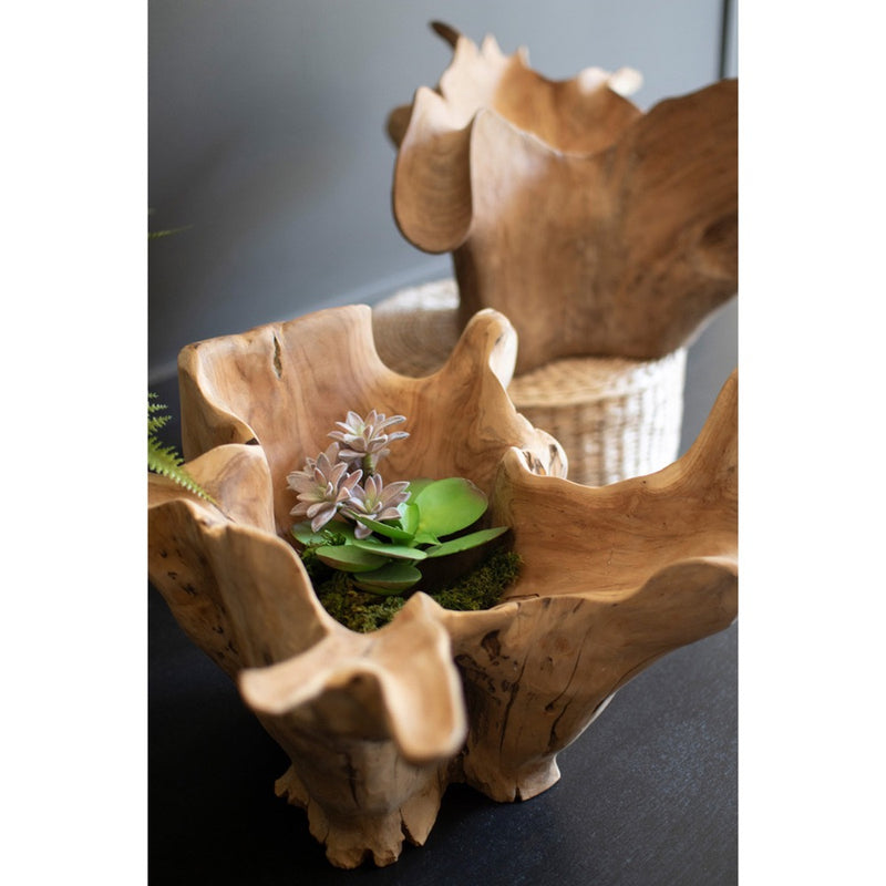 flared sides natural teak root bowl