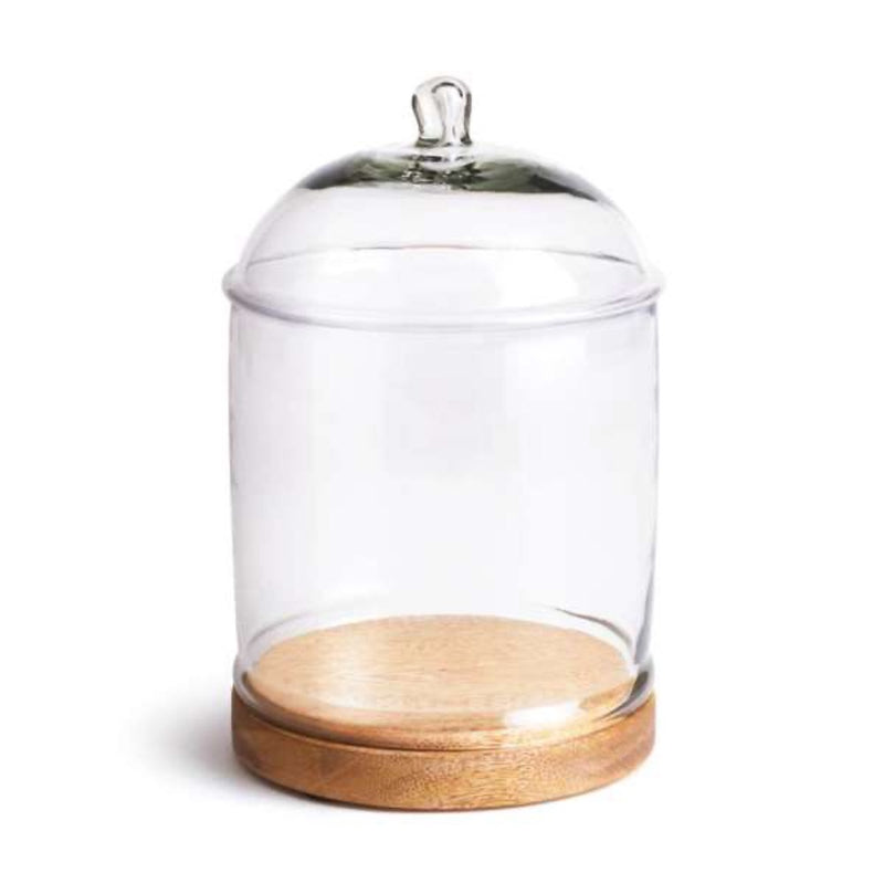 glass wood cloche lidded natural organic round