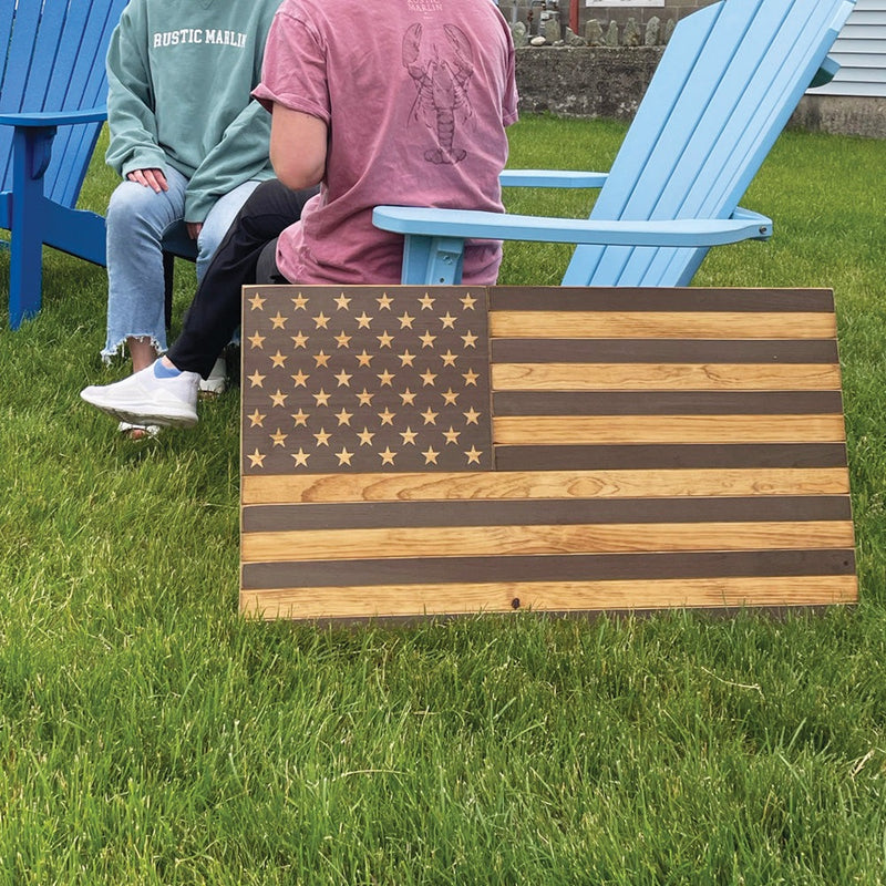 sign american flag rustic pine wood stars