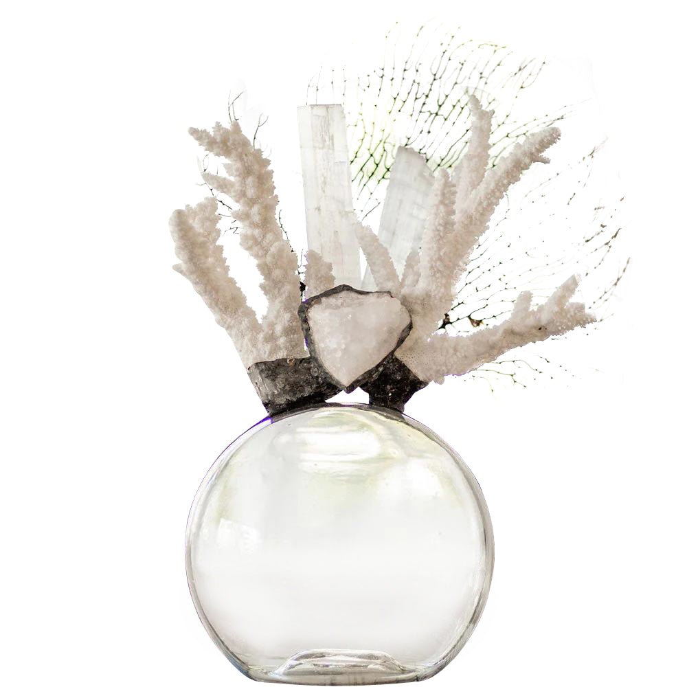 round clear glass coral selenite seafan float