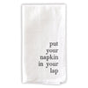 white cotton dinner napkins black print table manner wording