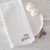 white cotton dinner napkins black print table manner wording