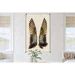 The Gadwall Duck Wings Grand Format Photography Art by Barloga Studios is displayed on a white wall between two windows, just above a potted plant. With its frameless hanging options, it adds a seamless touch to the vibrant room.