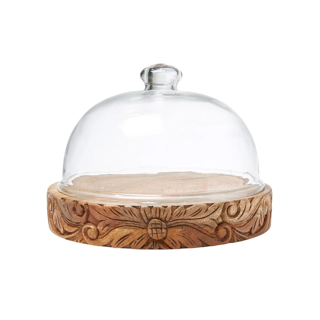 Glass Dome + Carved Mango Wood Base