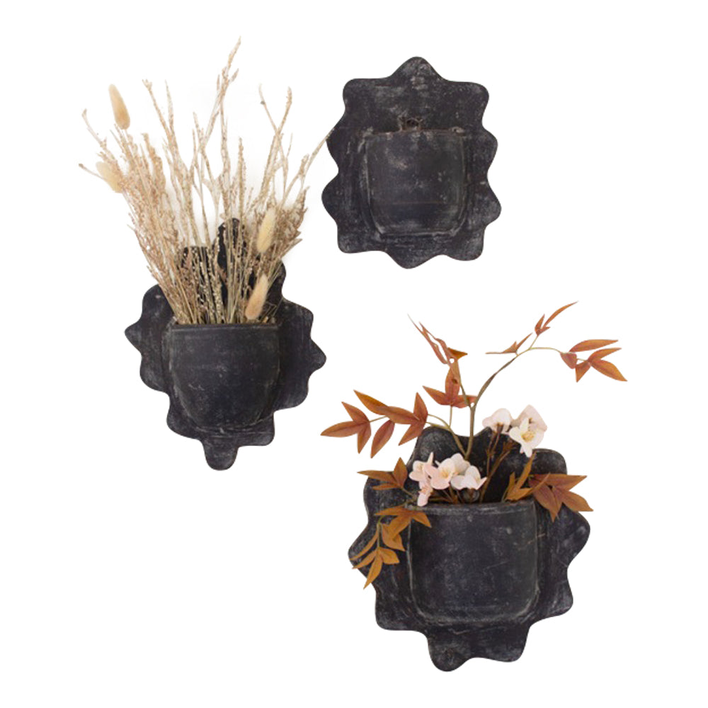 wavy clay wall planters black set