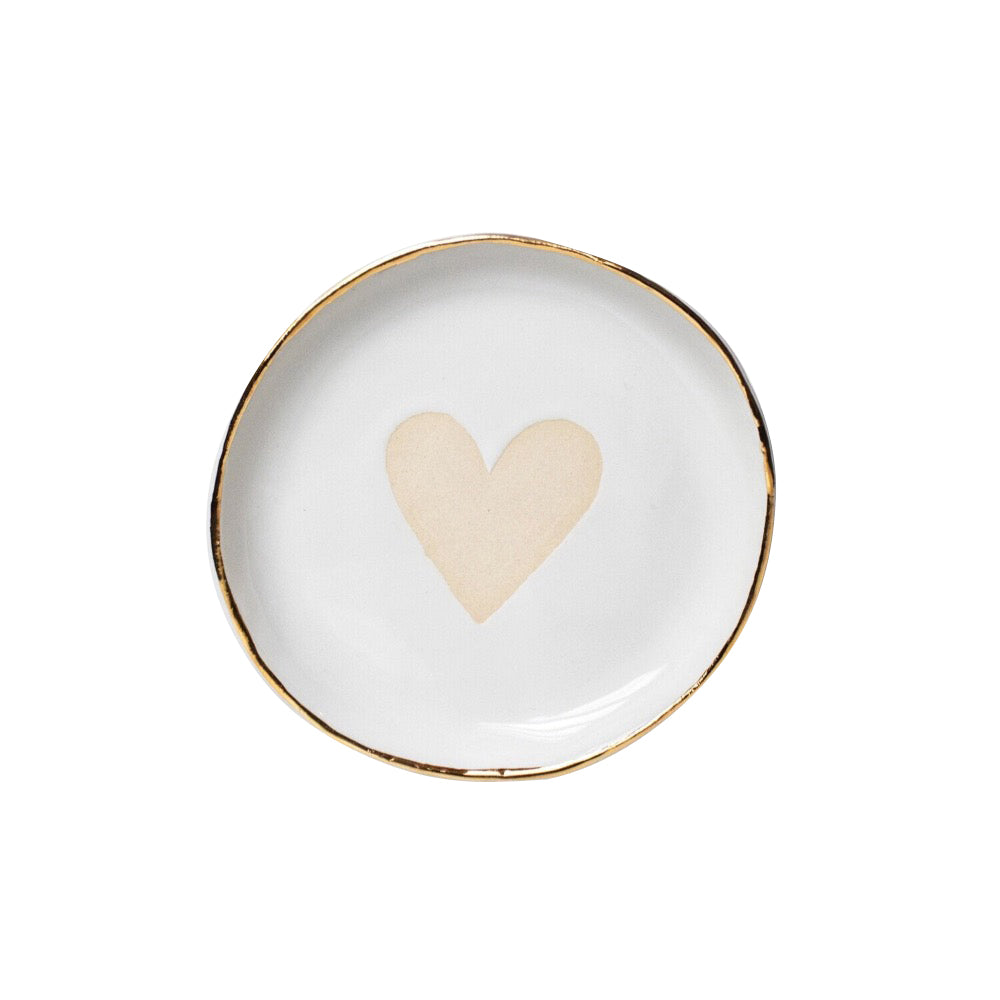 white gold round ring dish ceramic heart