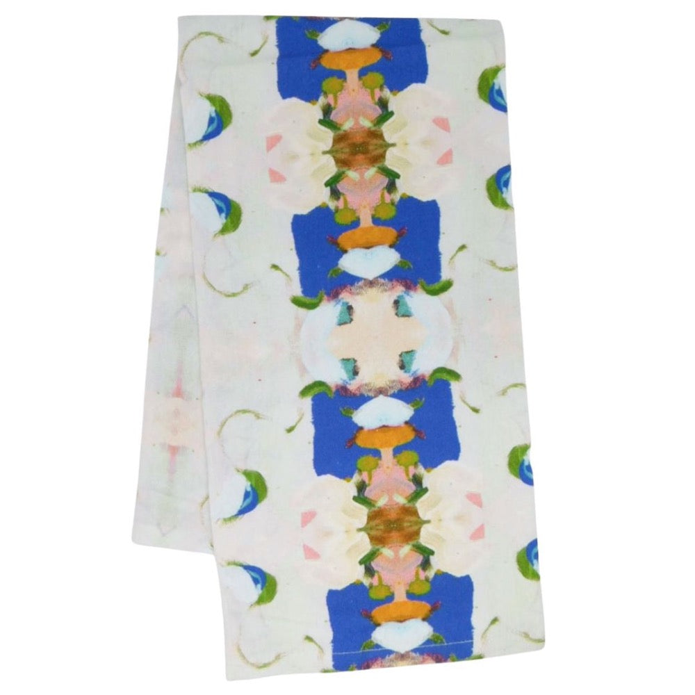 colorful kaleidoscope-like tea guest towel cobalt blue