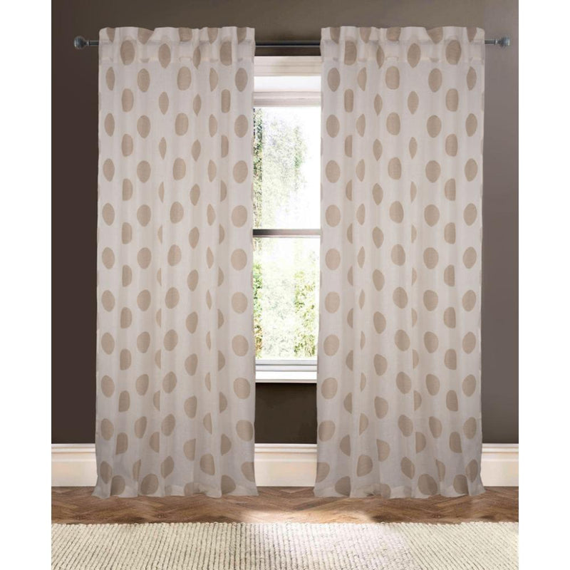 ivory linen sheer curtain panels natural color polka dots