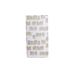 white flour sack tea towel silver gold holiday houses