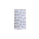 white flour sack tea towel silver gold holiday houses