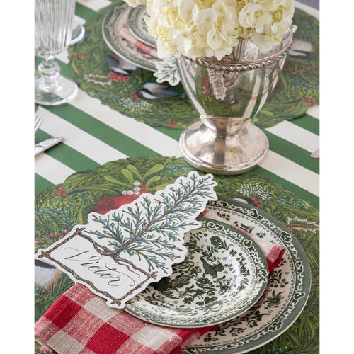 green striped paper table runner 