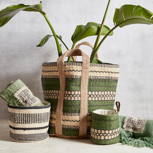 basket bag handles jute woven green