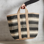 basket bag handles jute woven black ivory