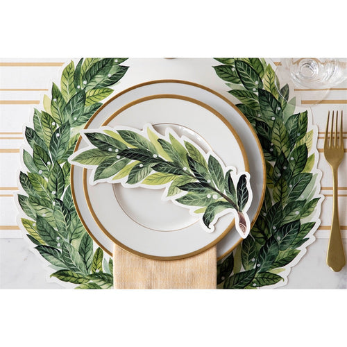 paper placemat die cut wreath green leaf neutral