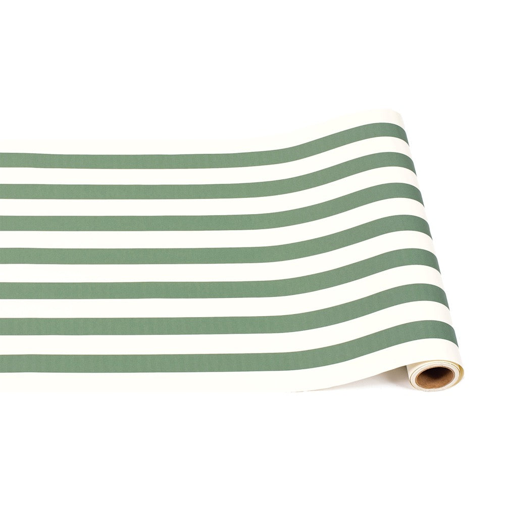 striped paper table runner dark green white