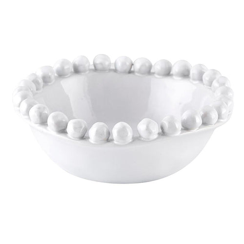 white beaded ceramic nut bowl round small