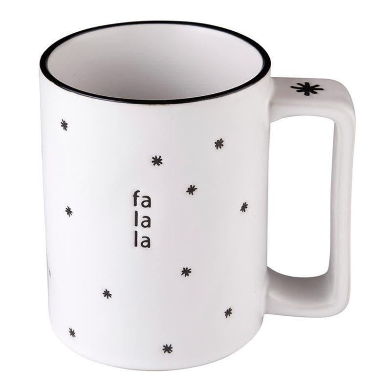 festive holiday mug black white debossed message