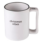 festive holiday mug black white debossed message