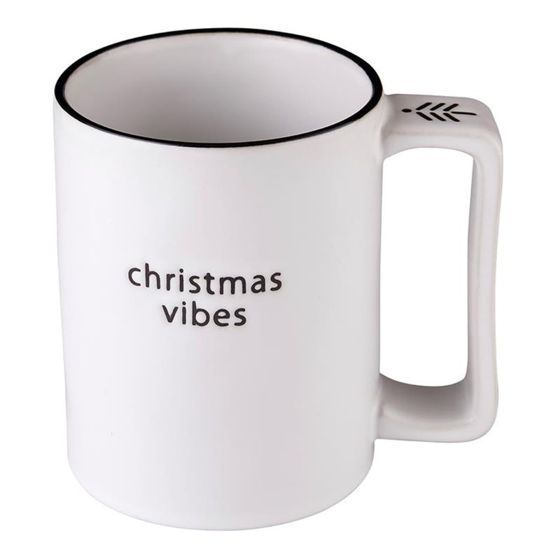 festive holiday mug black white debossed message