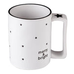 festive holiday mug black white debossed message