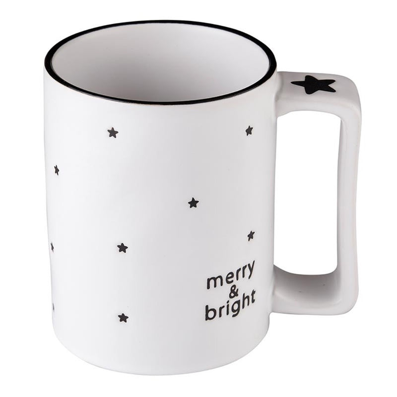 festive holiday mug black white debossed message