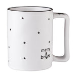 festive holiday mug black white debossed message