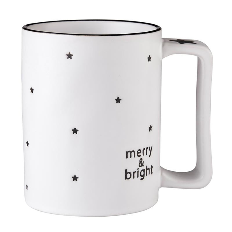 festive holiday mug black white debossed message