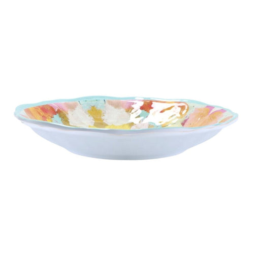 yellow aqua kaleidoscope-like melamine pasta bowls