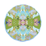 blue green kaleidoscope-like melamine plates