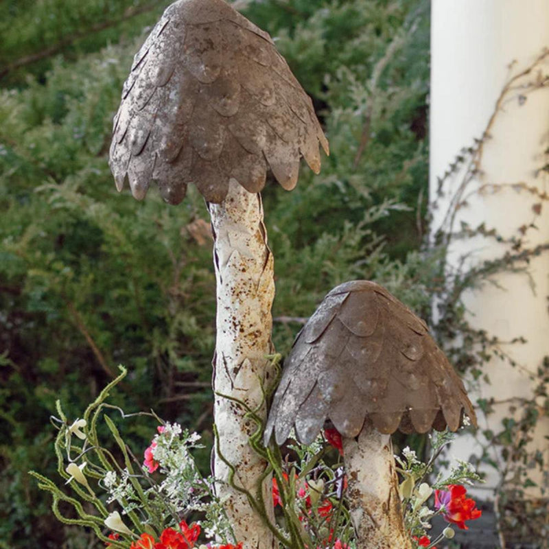 Set of 2 oversized garden Metal Mushrooms