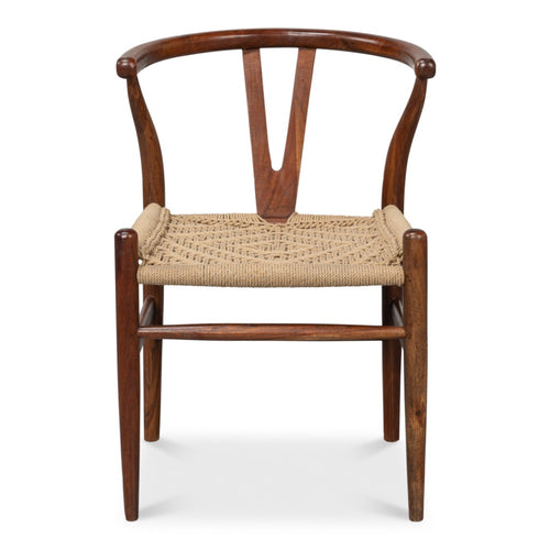 dining chair brown wood frame woven rope seat