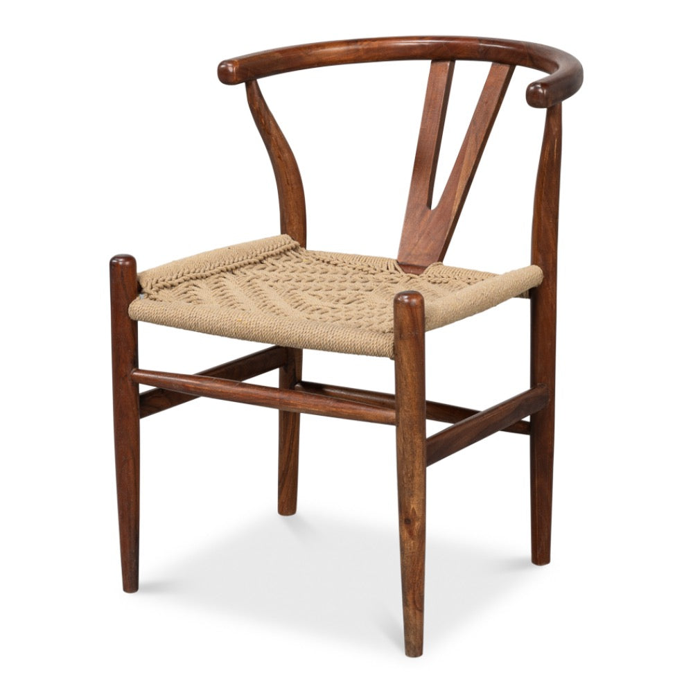 dining chair brown wood frame woven rope seat