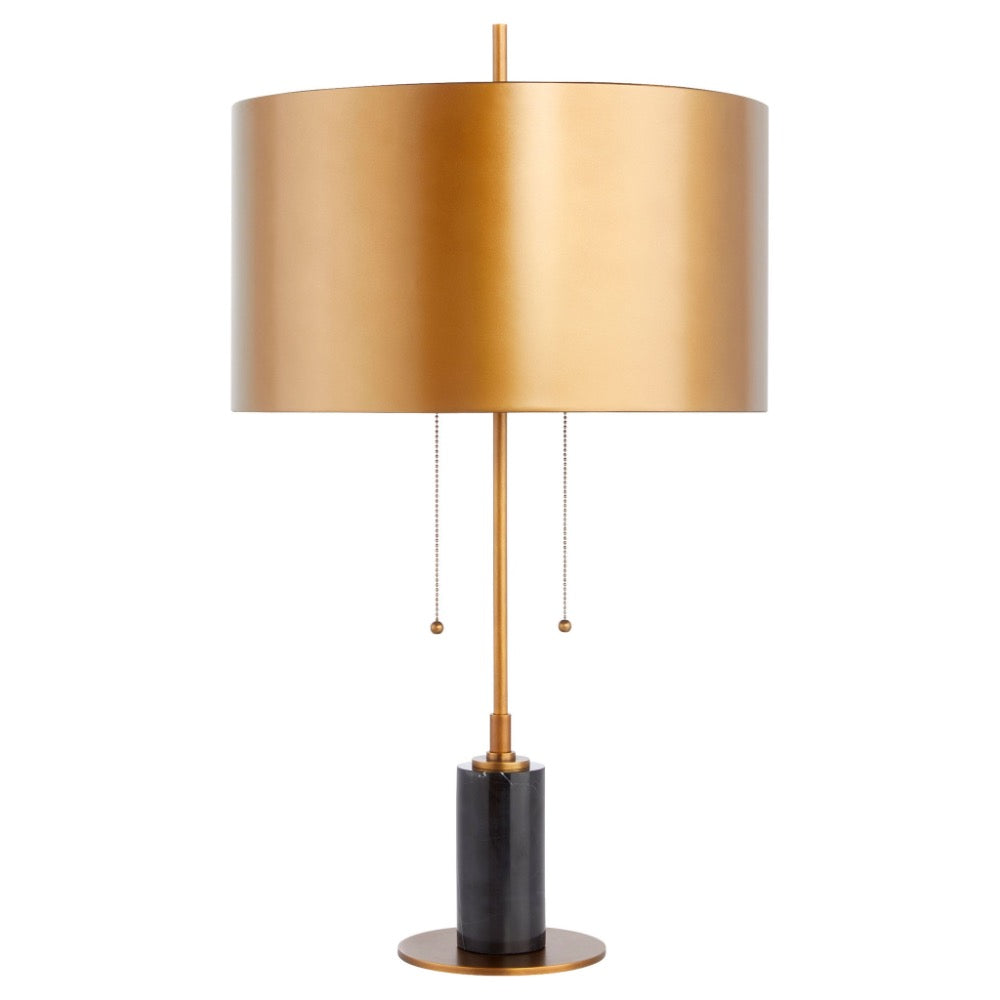 table lamp black marble base brass metal drum shade