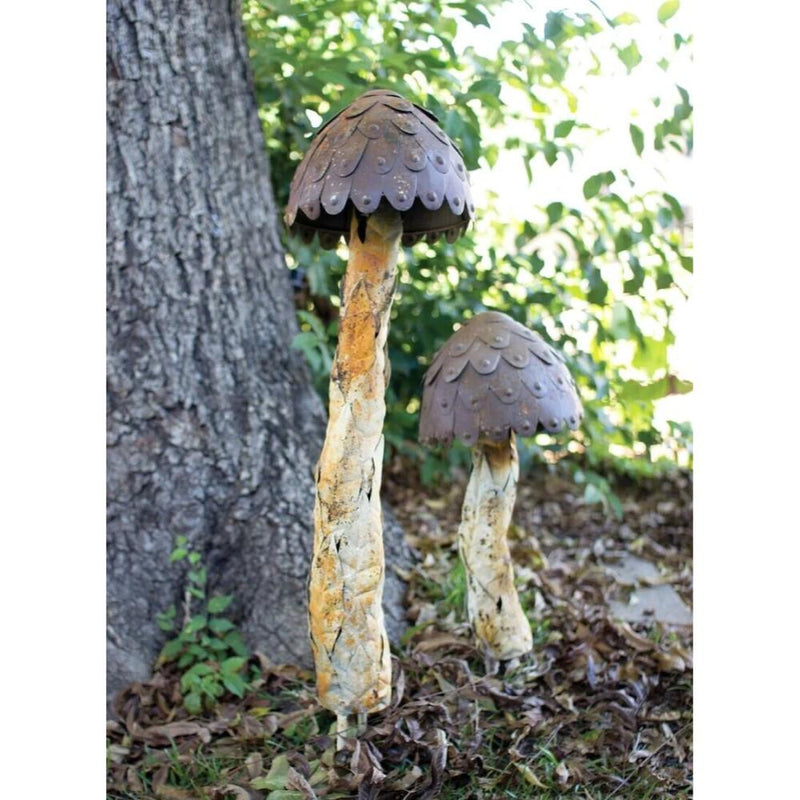 Set of 2 oversized garden Metal Mushrooms